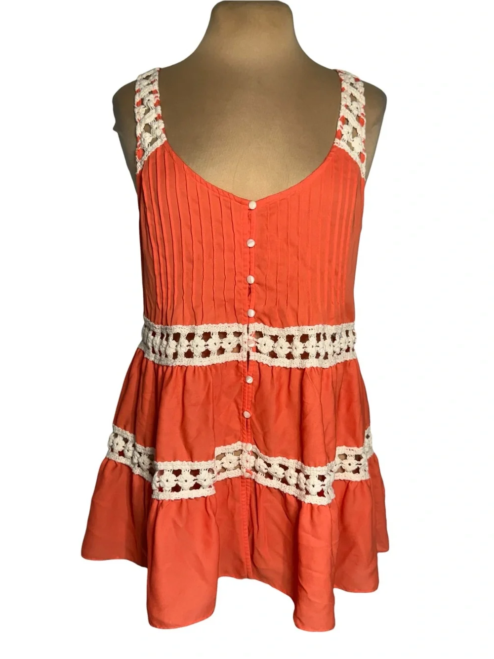 Anthropologie Vanessa Virginia Orange Crochet Lace Boho Festival Babydoll Tunic - Picture 2 of 6